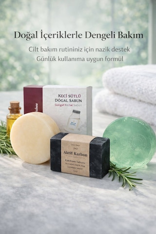 Doğal Sabun Seti 3 Lü Bakım Paketi Aktif Karbon /çay Ağacı /keçi Sütlü Keçi Sütü