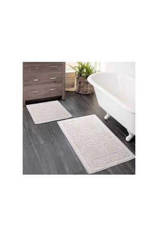 2 Li Bukle Banyo Takımı Banyo Tekstili/modern/doğal/sade/şık Kaymaz Taban -1071 Krem