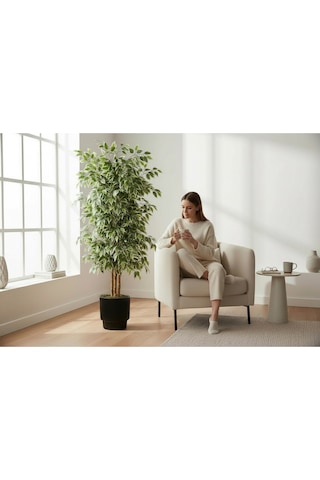 Yapay Ficus Ağaç 150 Cm Siyah Vega Saksı Yeşil
