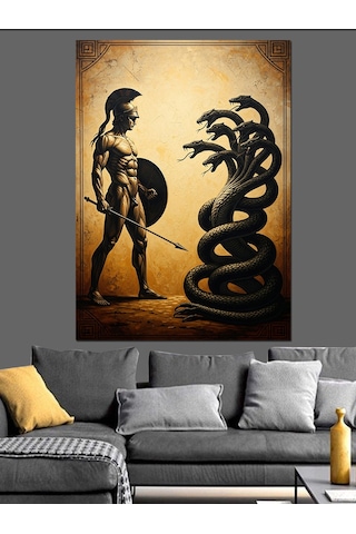 Ahşap Tablo Yılanlı Medusa Ve Antik Savaşçı
