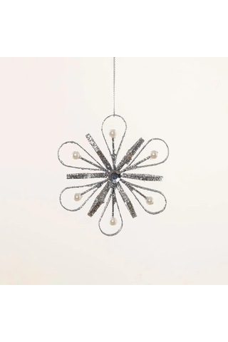 İncili 6 Yapraklı Gümüş Yılbaşı Ağaç Süsü Dekoratif Parlak Süsleme