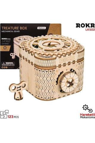 Rokr Lk502 Hareketli Hazine Kutusu Treasure Box Dıy Minyatür Maket Model Seti Ahşap 3d Wooden Puzzle 3d Model Kit Detaylı Dekoratif Hobi Seti Ahşap Maket