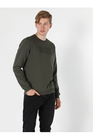 Colin's Regular Fit Kabartma Yazılı Haki Erkek Sweatshirt CL1055797_Q1.V2_KHA