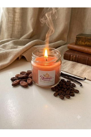 Vanilya , Kahve Ve Kakao Kokulu %100 Soya Wax 100cc Kapaklı Cam Kavanoz Mum Kahverengi