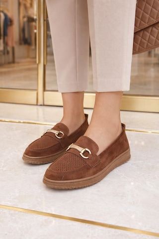 Modaonn Kadın Süet Tokalı Loafer Taba