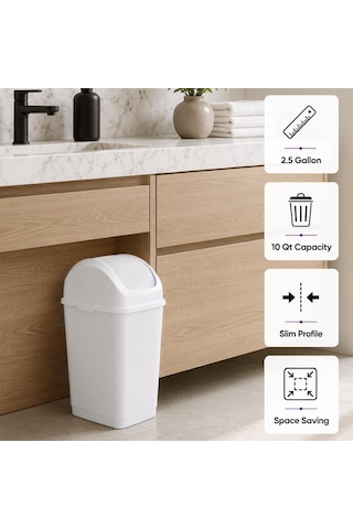 Lexroo 2,6 Litre Küçük Slim Trash Can Beyaz