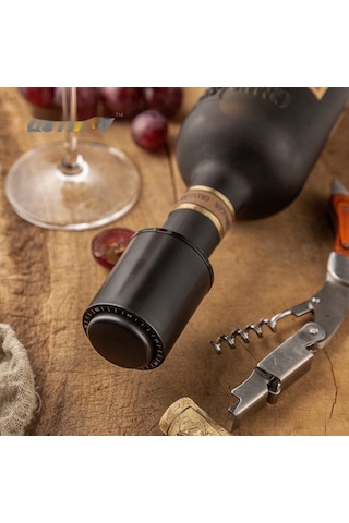 Yystore İtme Tipi Vakumlu Şarap Tıpası Tarih Kayıt Fonksiyonu Siyah