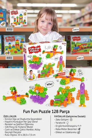 Fun Fun Puzzle 128 Parça Eğitici Yapı Blokları Zeka Geliştirici Tak Çıkar Oyuncak 3+ Yaş