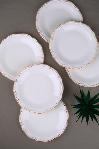 Tabak Evi Porselen Antik Stoneware Pasta Tabağı 20,50cm 6 Kişilik 6 Parça Ekru