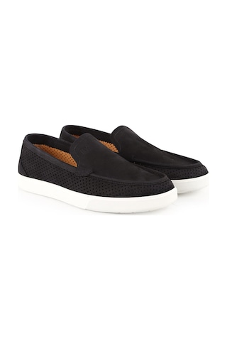 Lbr H1126 Hakiki Nubuk Erkek Casual Ayakkabı - Lazer Kesim Delikli, Kauçuk Tabanlı Yazlık Slip-on Siyah
