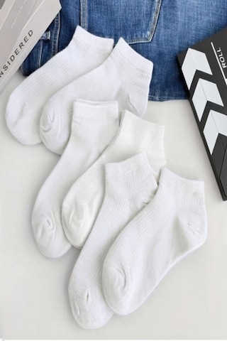 Ozzy Socks 6 Çift Beyaz Pamuklu Çizgili Derbili Patik Çorap Konfor Seti Beyaz