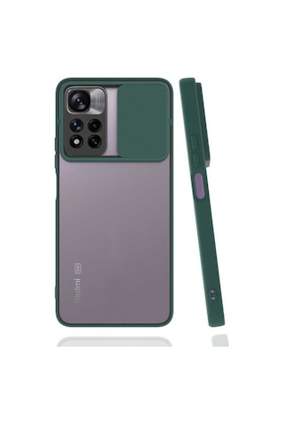 Noktaks - Xiaomi Uyumlu Xiaomi Redmi Note 11 Pro Plus 5g - Kılıf Slayt Sürgülü Arkası Buzlu Lensi Kapak - Koyu Yeşil