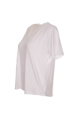 Ysatis V Yaka Oversize Minimalist Kadın Bluz - Kısa Kol - Günlük Beyaz