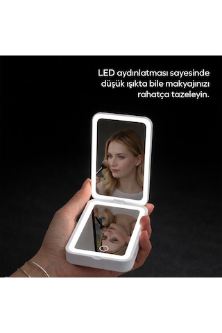 Woyax Ledli Makyaj Aynalı Powerbank 3000mah Taşınabilir Şarj Cihazı Apple Uyumlu iPhone Samsung Xiaomi Beyaz