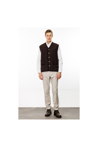 Erkek V Yaka Astarlı Saf Yün Keçe Yelek Kahve Kahve