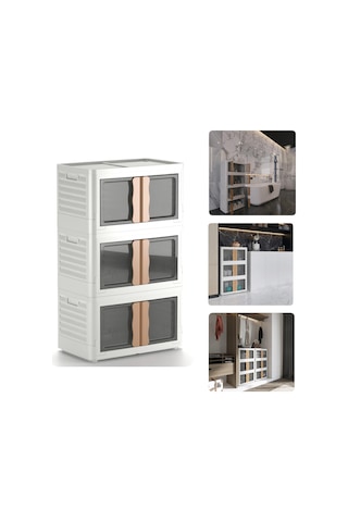 Hi-box 3'lü Katlanabilir Istiflenebilir Çok Amaçlı Eşya Dolabı Krem