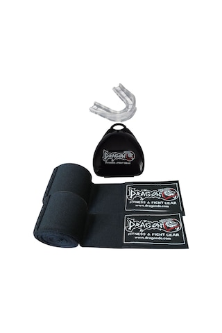 Dragondo Boks Bandajı Elastik Bandaj Çift Ve Dişlik 2'li Set Siyah