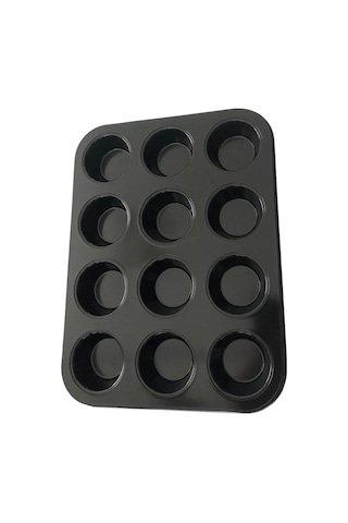 Porlisma 12'li Muffin Kalıbı, Metal Kek Kalıbı Siyah