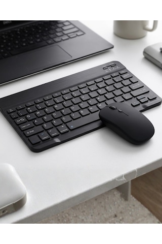 Kablosuz Bluetooth Klavye Mouse Seti Wireless Sessiz İnce Tasarım Çoklu Uyumlu Optik