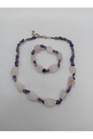 Doğaltaşkolye/bileklik Takım - Pembe Kuvars Ve Ametist Taşı Takım Mdl-1005/balık Hediyelik Mor - Pembe