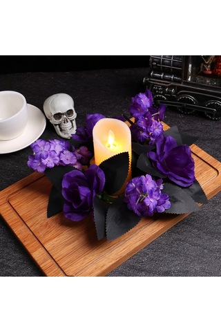Yifomall Halloween Mor Gül Mumlu Çiçek Ağı Table Dekorasyonu: Simülasyon Çiçekli Süs Çemberi Stüdyo Vibe Oluşturucu Alet