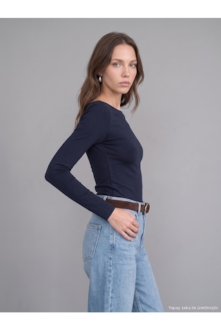 Dilvin 31332 Kayık Yaka Uzun Kollu Top-k.lacivert