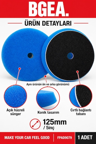 Bgea Mavi Sert Destek Tabanlı Pasta Süngeri 125 Mm 5 İnç Polisaj Pedi 1 Adet