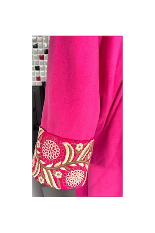 Lila Mare Tekstil Fuşya Pembe Kaşe Kolları Nakışlı Kaban Manto Pembe Pembe