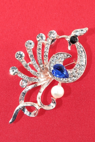 Yeniden Doğuşun Hikayesi Anka Kuşu Broş Gold Renk Safir Mavi Zirkon Taşlı İncili Kadın Yaka İğnesi Çok renkli