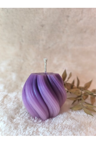 Dalga Desenli Dekoratif Mum, Tek Renk Mor