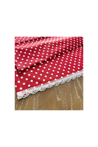 Puantiyeli Dantelli Kırmızı Masa Örtüsü Runner 85x50 Cm - Mutfak Ve Salon Dekoru