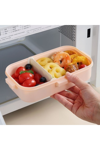 Yeiuyi7 Karikatür Desen İki Bölme Çocuklar İçin Isıtılabilir Öğle Yemeği Kutusu 700ml Pembe