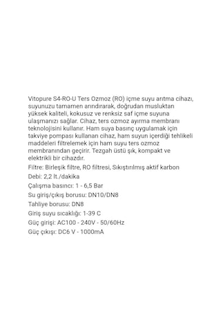 Viessmann Vitopure S4-ro-u Tersozmoz Ro Tezgahüstü İçme Su Arıtma