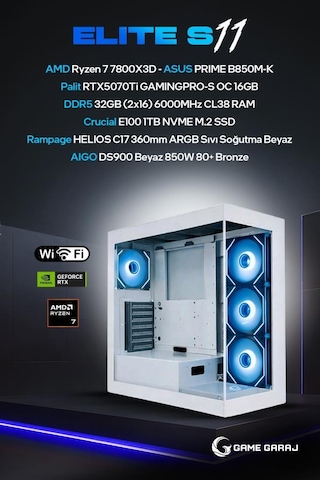Game Garaj Elite S11 R7-7800X3D 32 GB 1 TB SSD RTX5070Ti Free Dos Oyuncu OEM Paket