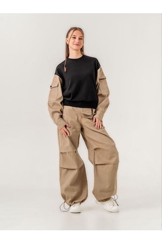 Zekids Kız Çocuk Takma Kemerli Gabardin Pantolon-14222 Kahverengi