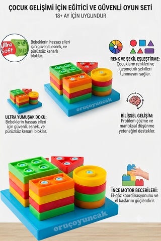 Oyuncak Eğitici Set Neşeli Hayvanlar Bultak + Yumuşak Geometri Şekiller Set