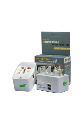 Hombey Evrensel Şarj Adaptörü, 4 Uluslararası Standart, 2 Usb, 2500w, Ateş Engelleme Pc/abs Plastik, Beyaz