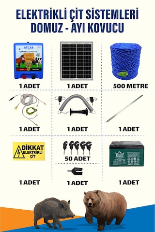 500mt 1-5 Dönüm Ayı Kovucu Elektrikli Çit Sistemi Kapı Yaylı 14a Akü Ve 25w Güneş Panelli 500mt 1-5 Dönüm Ayı Kovucu Elektrikli Çit Sistemi Kapı Yaylı 14a Akü Ve 25w Güneş Panelli