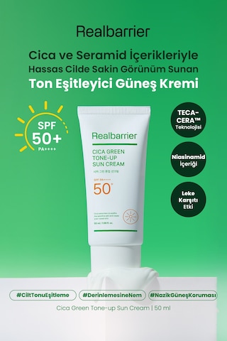 Hassas Cilde Sakin Görünüm Sunan Ton Eşitleyici Güneş Kremi Realbarrıer Cica Green Tone-up Sun Cream