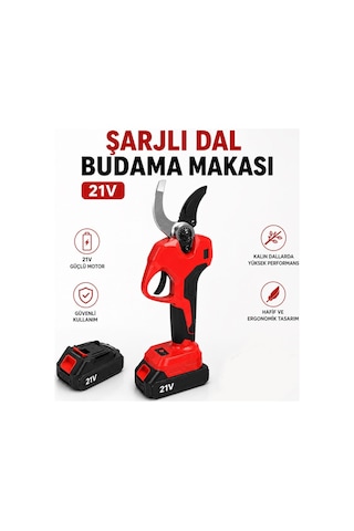 Şarjlı Bağ Makası 21v 2.0ah Çift Akülü Profesyonel Budama Makası Meyve Ağacı Dal Kesme Seti