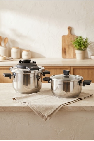 Bernardo Smart Cook 2'li 4-6l İndüksiyon Tabanlı Düdüklü Tencere Seti Siyah Inox