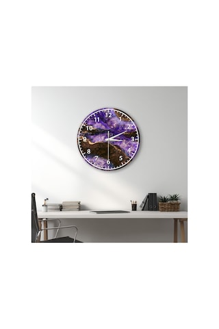 Epoxy Görünümlü Dekoratif Duvar Saati 33 Cm Uv Baskılı Mdf Duvar Saati Mor