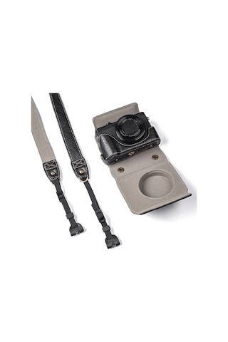 Gajeena Kamera Korumalı Çanta Pu Malzeme Manyetik Kilitli Detachable Askılı Kayışlı Canon G7x2/g7x3 Uyumlu Siyah