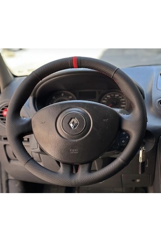 Clio 3 Araca Özel Direksiyon Kılıfı Nokta Karbon Kırmızı Yüzük Siyah