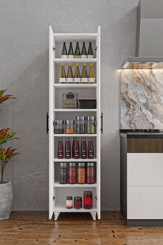 Ae-3085 Selen Çok Amaçlı Beyaz Dolap 7 Raflı, 2 Kapaklı Mutfak