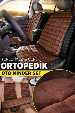 Premium Cepli Ortopedik Oto Koltuk Kılıf Seti - Ön Ve Arka Koltuk Tam Set - Kahve