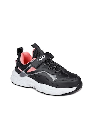 Jump 29605 Cırtlı Siyah - Somon Pembe Kız Çocuk Sneaker Günlük Spor Ayakkabı Siyah - Somon