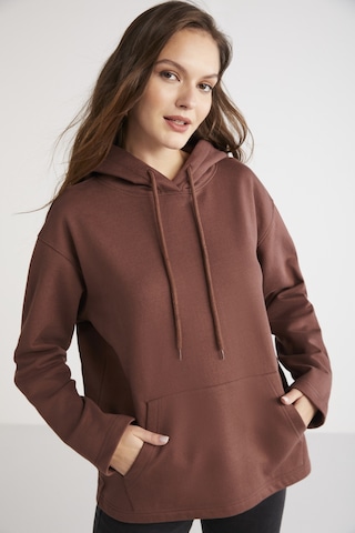 Ethıquet Pıper Kadın Içi Polarlı Yumuşacık Comfort Fit Kapüşonlu Kanguru Cepli Kahverengi Sweatshirt