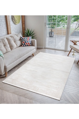 Distressed Pattern Eskitme Pamuk Tabanlı Salon - Oturma Odası Krem Renk Halı Krem