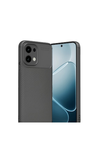 Oppo A6 Pro Uyumlu Karbon Fiber Desenli Auto Focus Lens Korumalı Şık Kılıf Gri